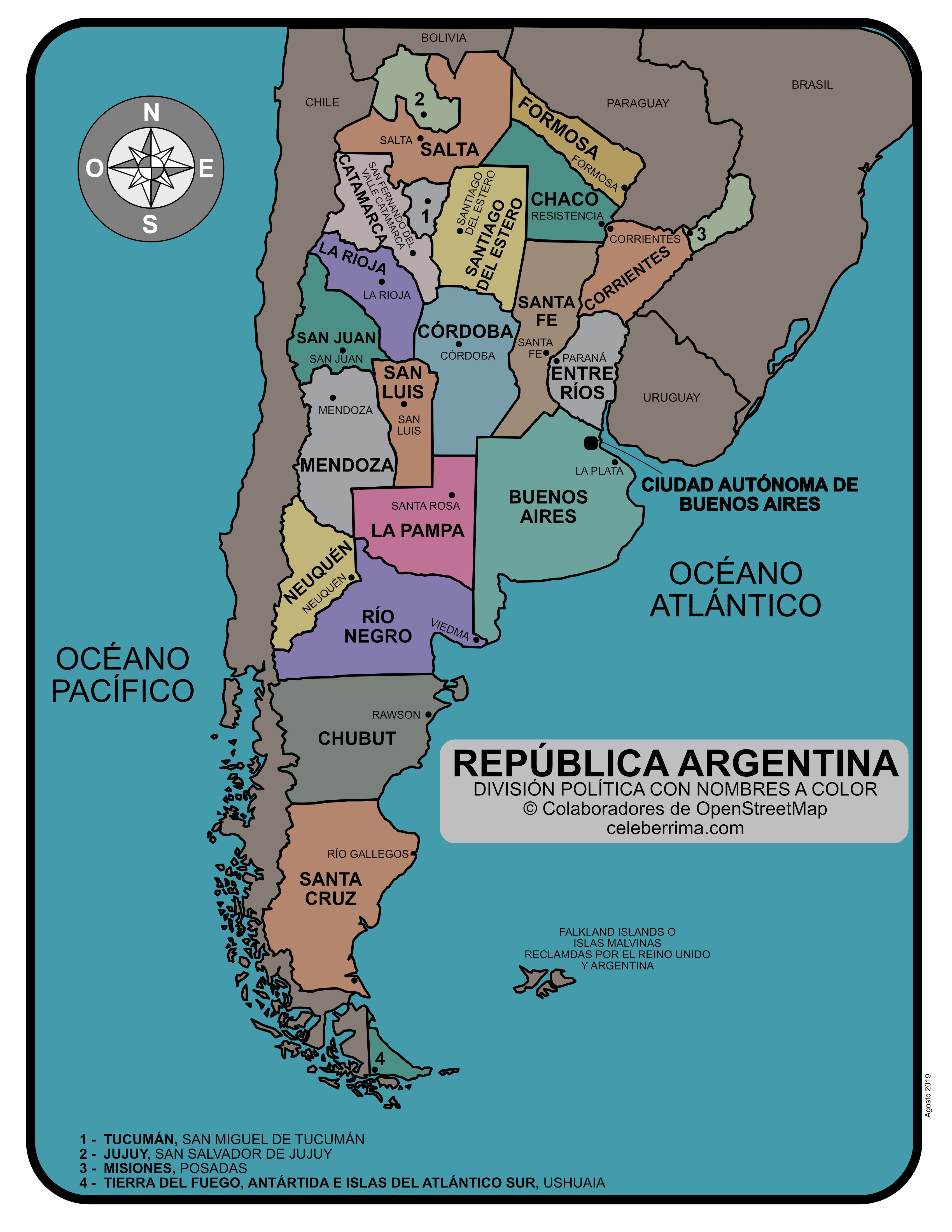 Mapa De La República Argentina Con Nombres De Provincias Y Capitales