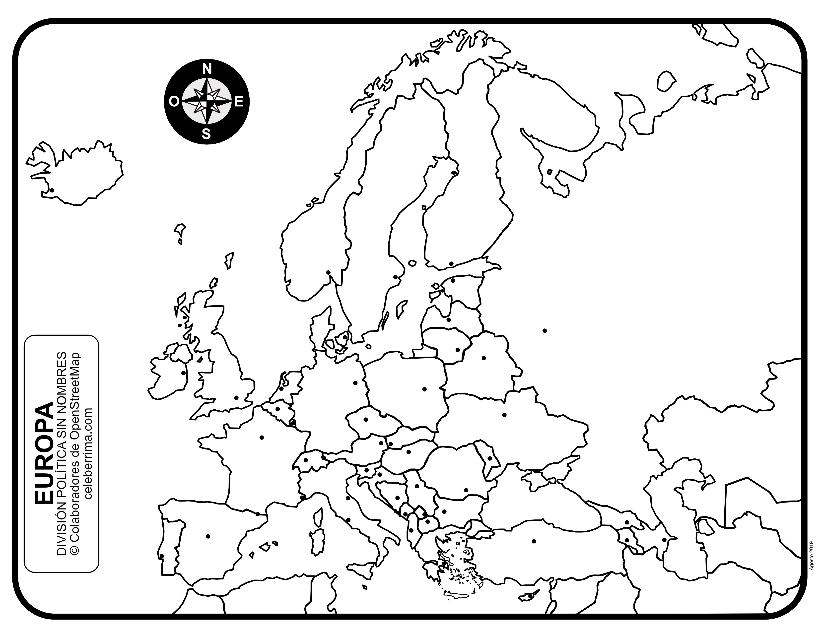 Mapa de Europa con nombres y división política en PDF gratis