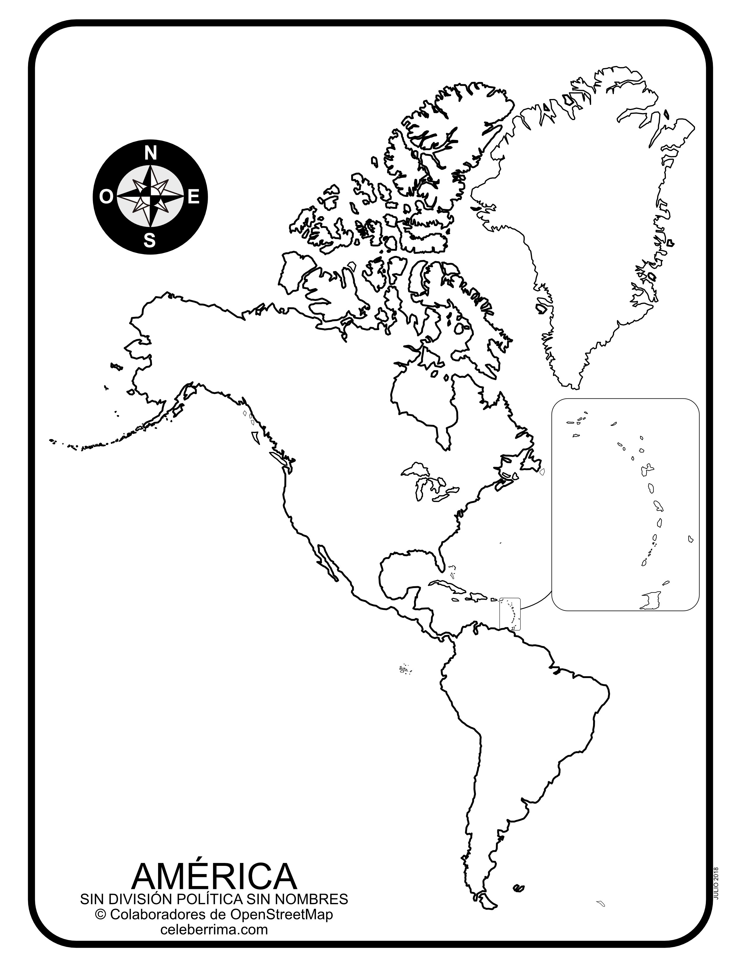 Mapa de América con división política con nombres y 