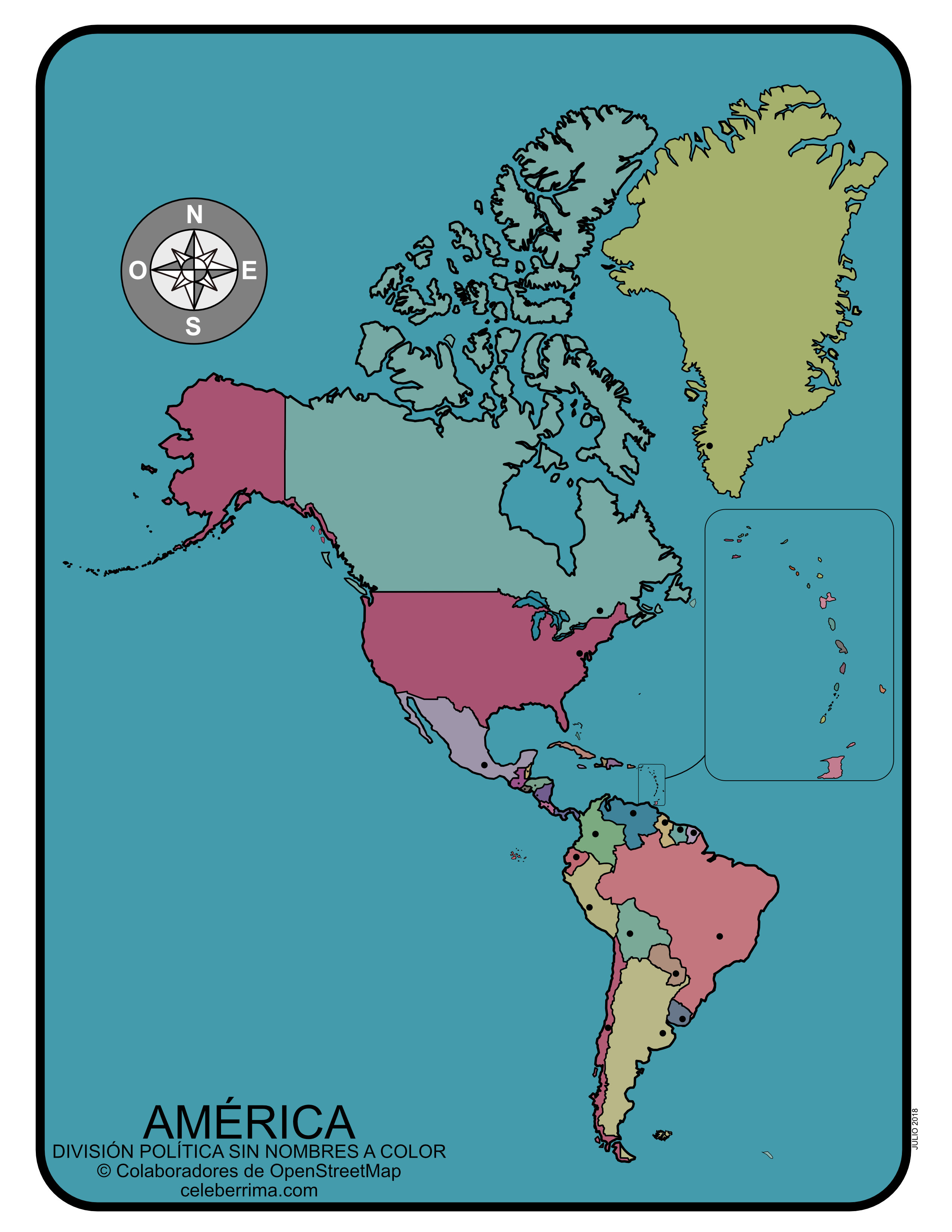 Mapa De América Con División Política Con Nombres Y Capitales Para