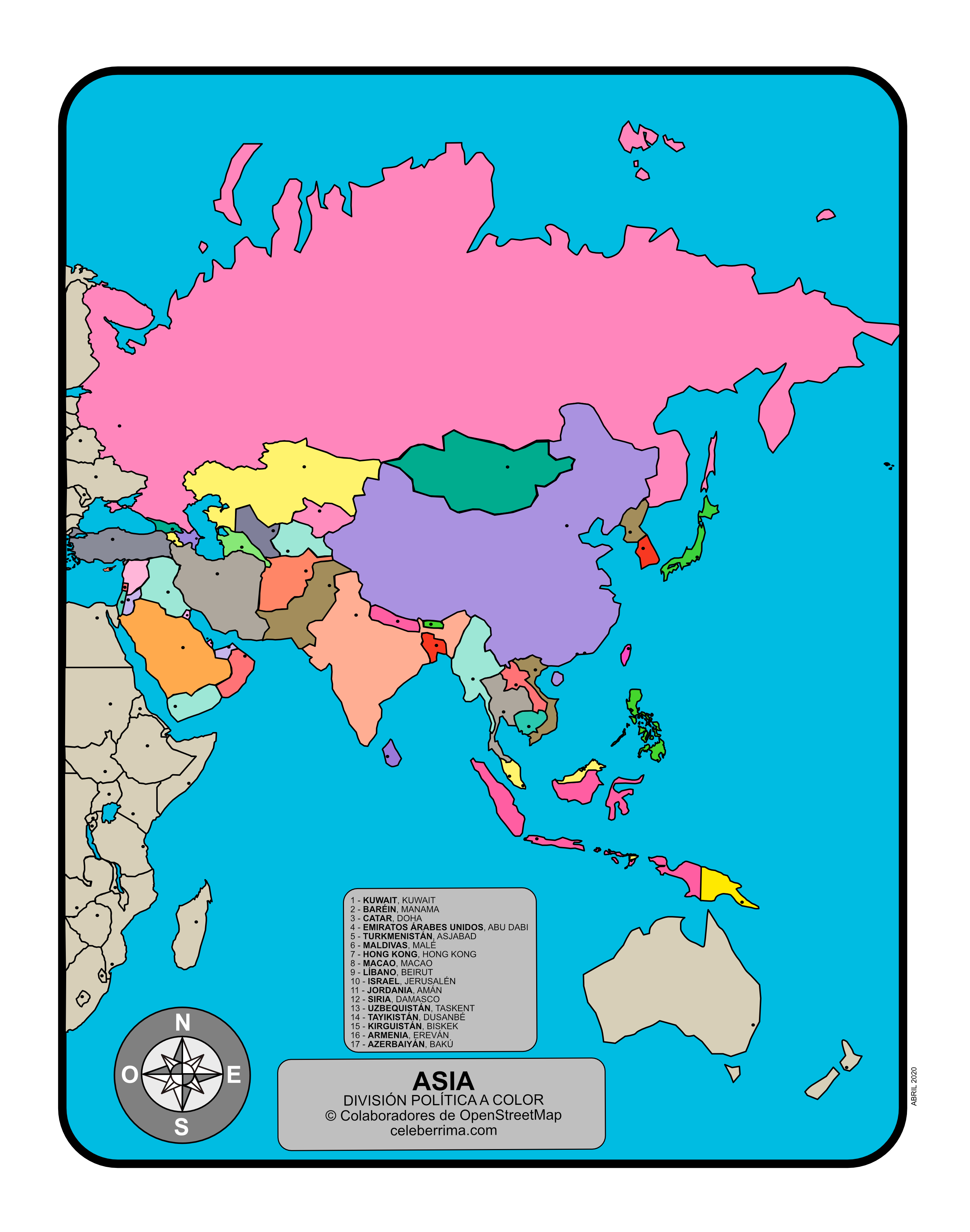 Asia Mapa Sin Nombres – Estudiar