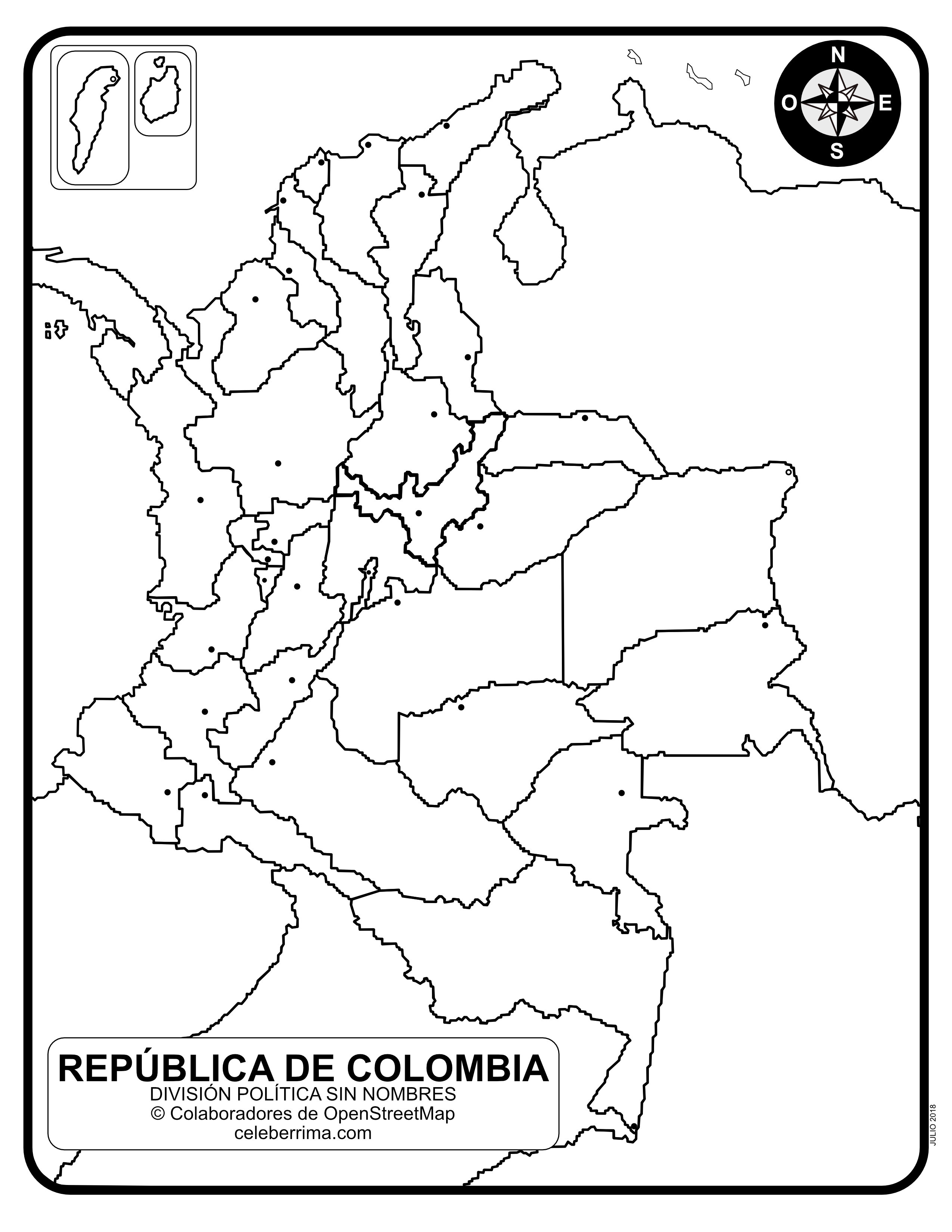 Mapa De Colombia Con Sus Departamentos Y Capitales Para Colorear