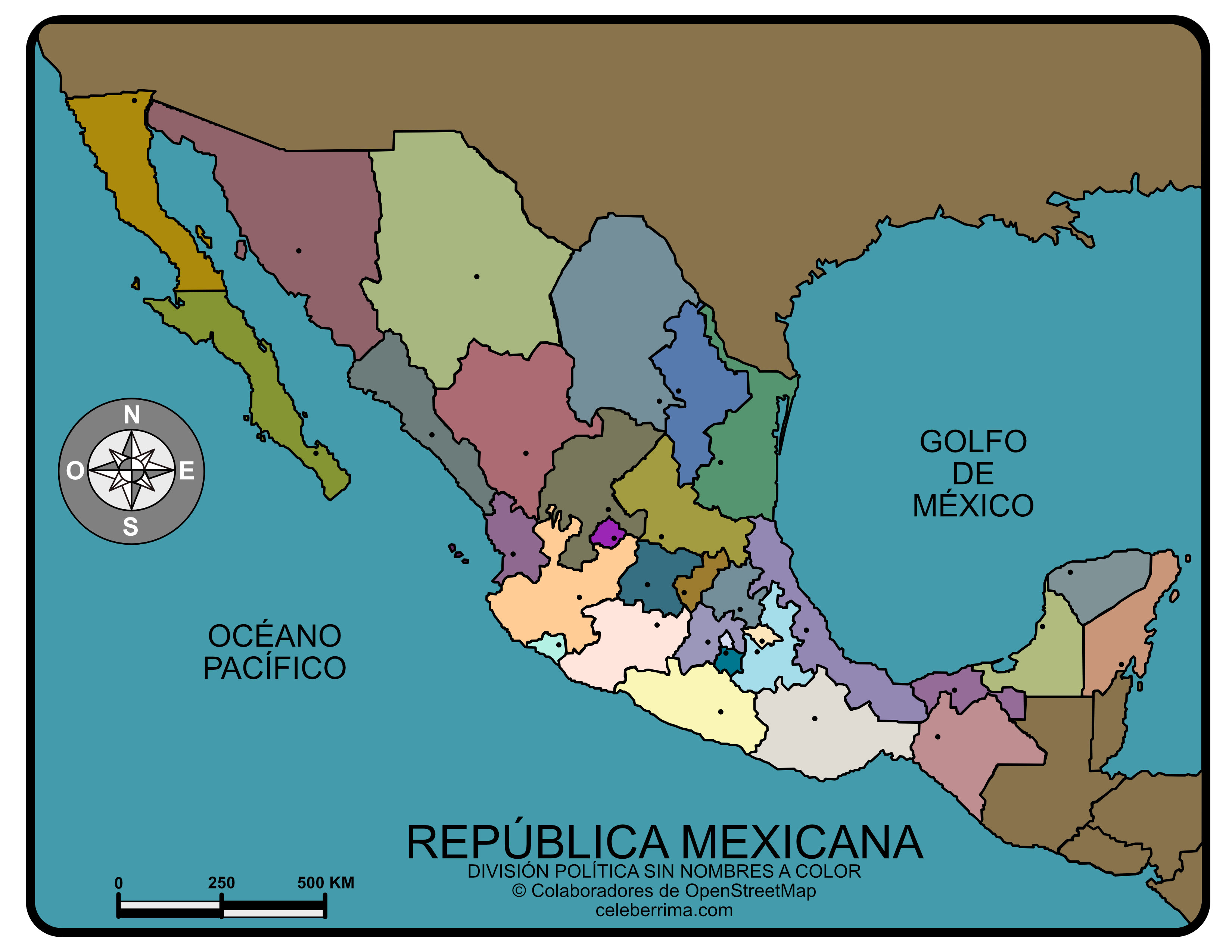 Mapa República Mexicana Con Nombres Y División Política Para Imprimir