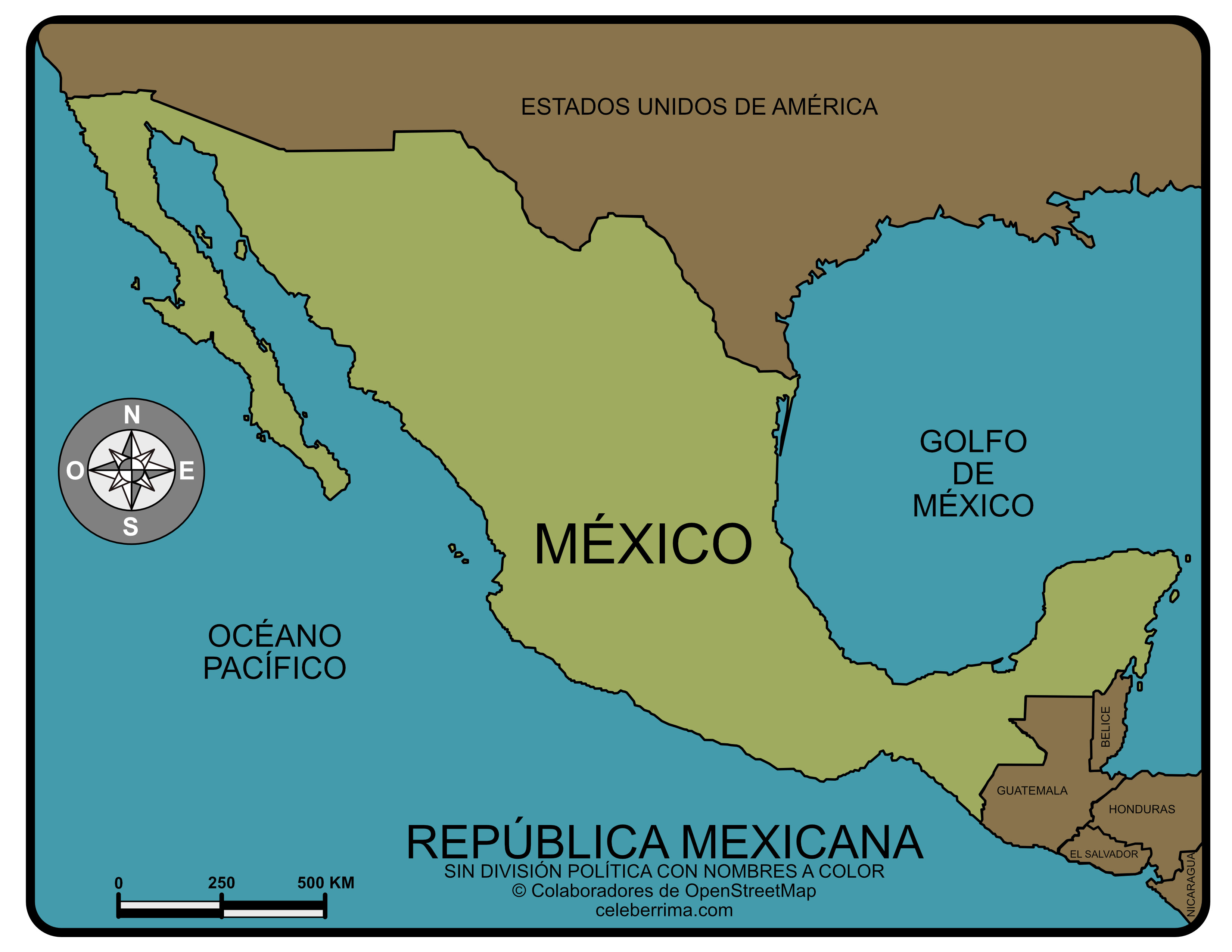 Mapa República Mexicana Con Nombres Y División Política Para Imprimir