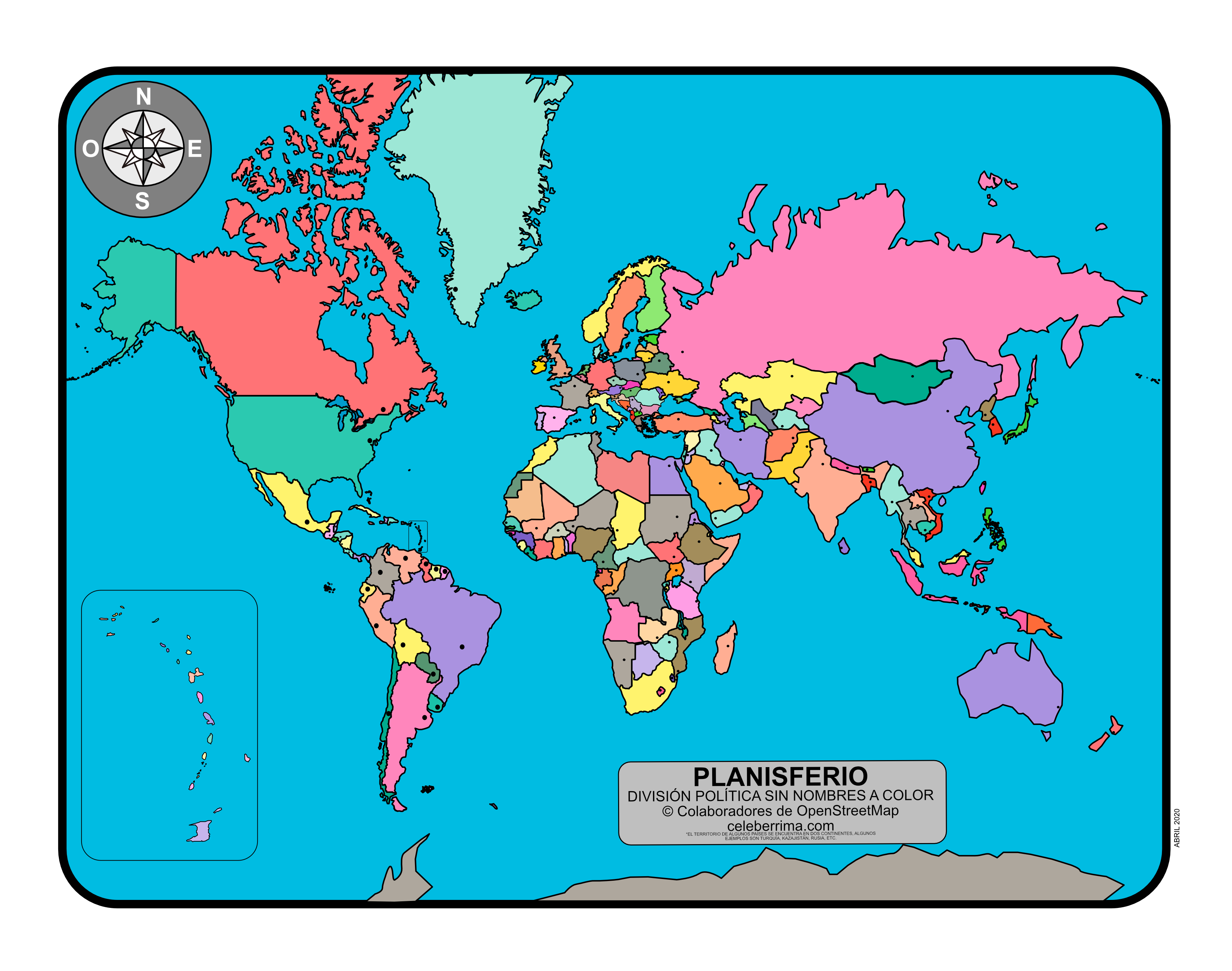 planisferios con división política con y sin nombres celebérrima com